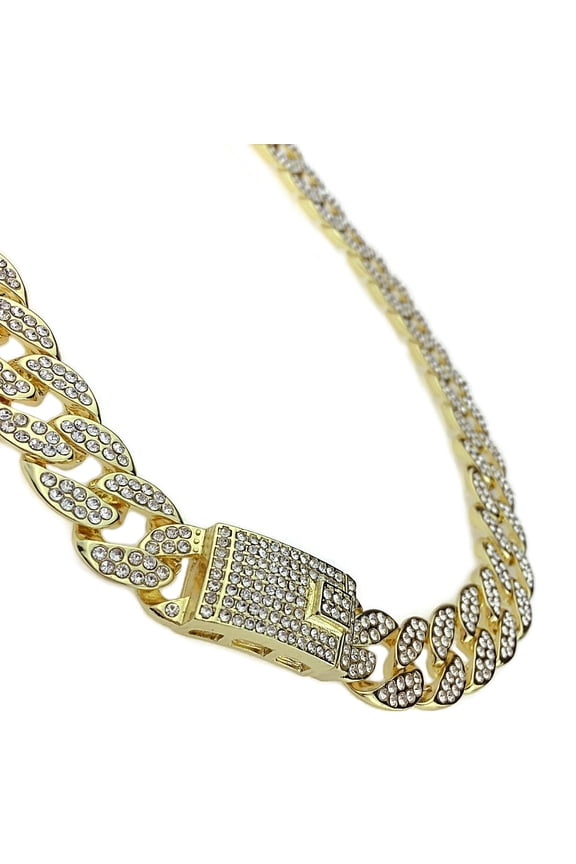 Mens Hip Hop Chain Magnetic Bling Clasp 20" x 15MM Cuban Gold Finish Necklace