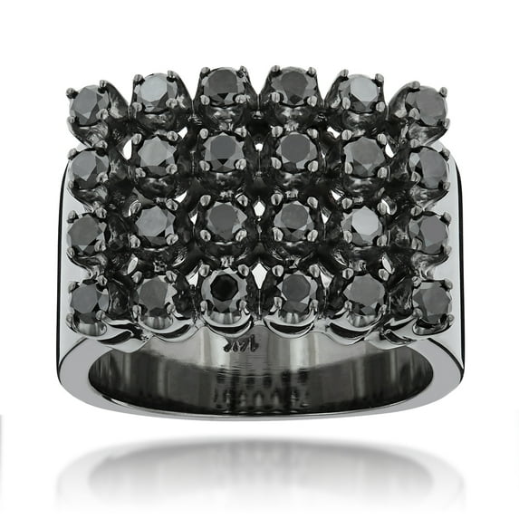 Mens Hip Hop Jewelry 14K Black Natural 1.8 Ctw Diamond Ring (Rhodium Plated Gold Size 11.5)