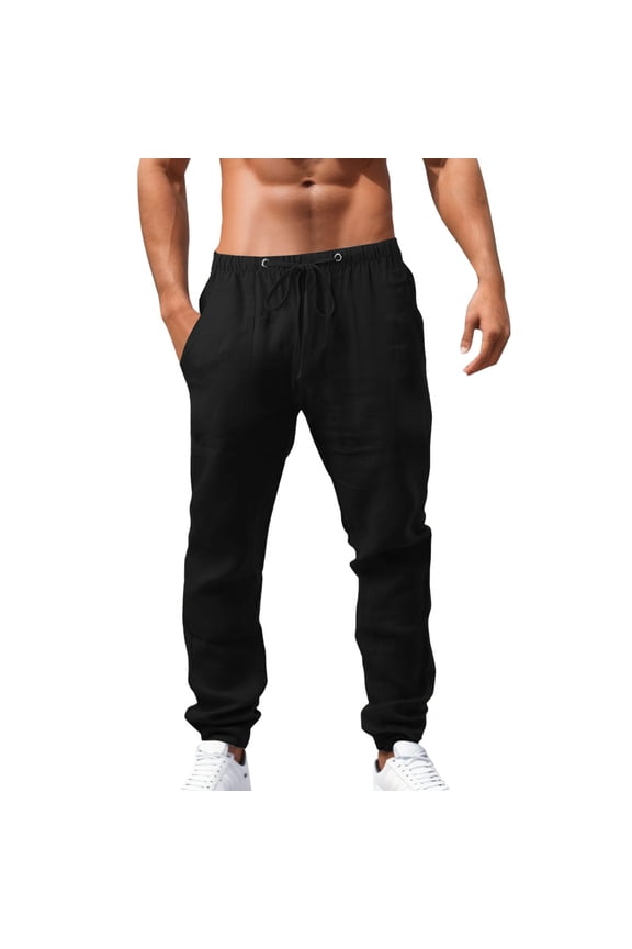 Mens Hip Hop Loose Sports Pants - Cotton Linen, Breathable - All Season, Four Pockets - Casual/Beach/Sport - UK/EU/US Sizes, Hand Wash Cold