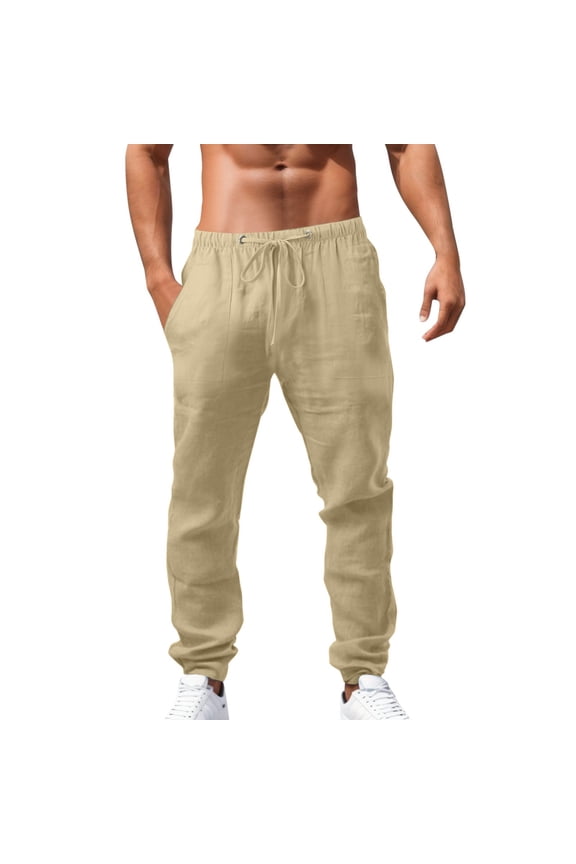 Mens Hip Hop Loose Sports Pants - Cotton Linen, Breathable - All Season, Four Pockets - Casual/Beach/Sport - UK/EU/US Sizes, Hand Wash Cold