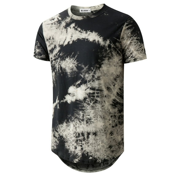 Mens Hip Hop Tie-Dyed Hipster Curve Hem T Shirt(Black M)