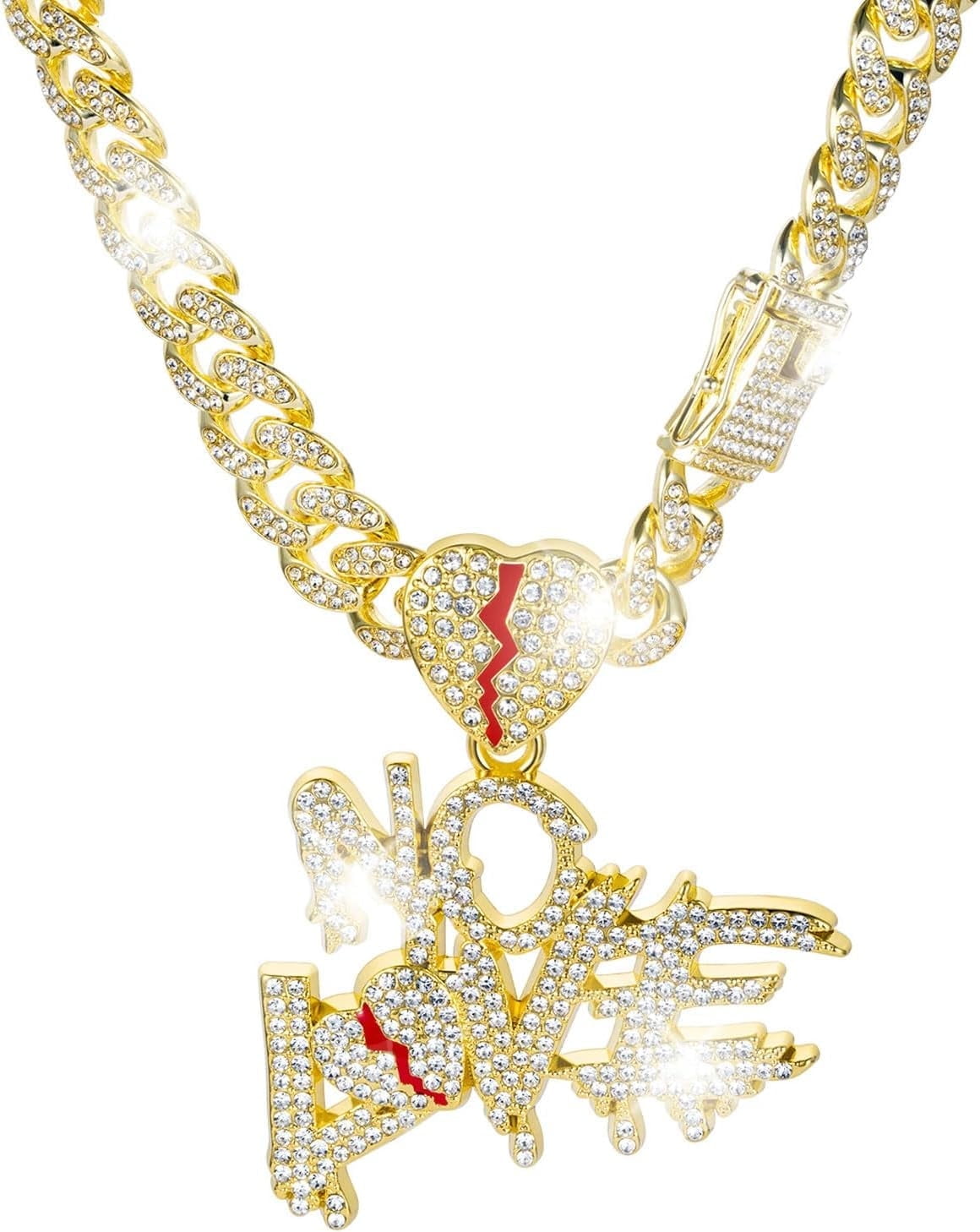 Mens Hip-hop Cuban Chain, Rhinestone Bling Pendant Necklace