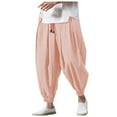 thumbnail image 1 of Mens Hippie Harem Pants Baggy Linen Stretchy Waist Drop Crotch Lightweight Pants Loose Spring Summer Pink XL, 1 of 6