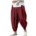 thumbnail image 1 of Mens Hippie Harem Pants Baggy Linen Stretchy Waist Drop Crotch Lightweight Pants Loose Spring Summer Red XXL, 1 of 6