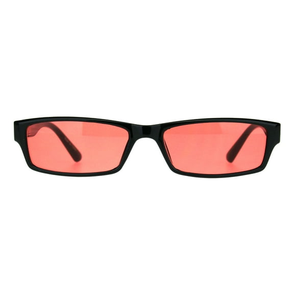 Mens Hippie Pimp Color Lens Narrow Rectangular Black Frame Sunglasses Red
