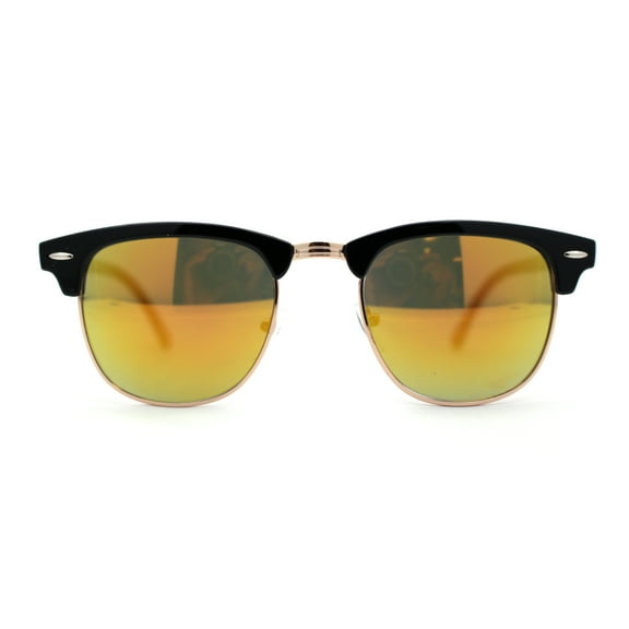 Mens Hipster Classic Half Horn Rim Iconic Sunglasses Black Gold Orange Mirror