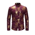 thumbnail image 1 of Mens Hipster Gold Rose Printed Slim Fit Long Sleeve Dress Shirts/Prom Performing Shirts, 1 of 5