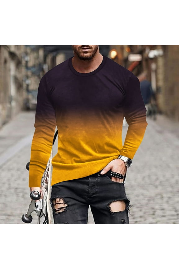 Mens Hipster Hip Hop Ripped Round Hemline T Shirts Gradient Color Fashion Tops