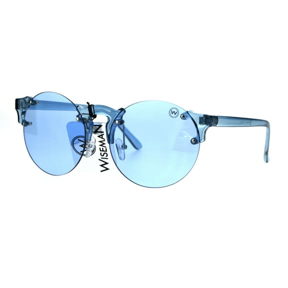 Mens Hipster Nerdy Retro Clear Circle Round Lens Funky Sunglasses Blue
