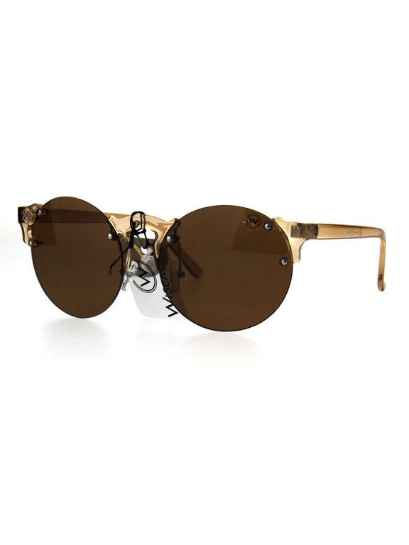 Mens Hipster Nerdy Retro Clear Circle Round Lens Funky Sunglasses Brown