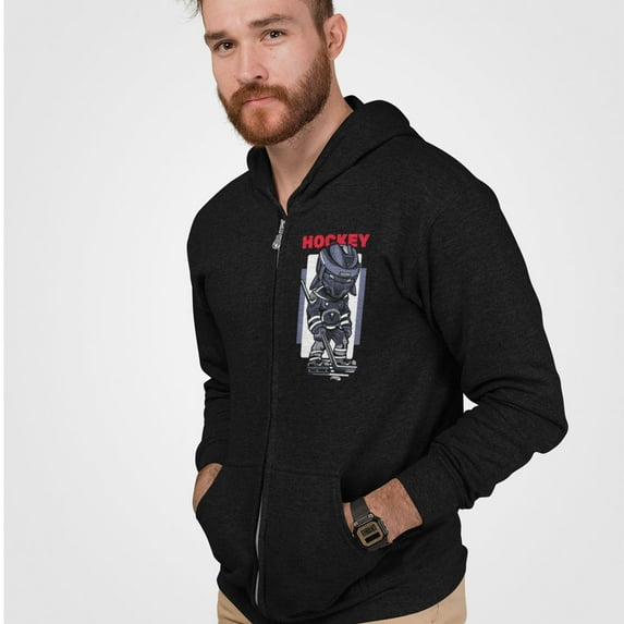 Mens Hockey Theme Zip Hooded Sweatshirt