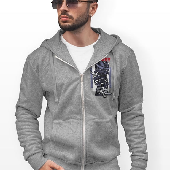 Mens Hockey Theme Zip Hooded Sweatshirt