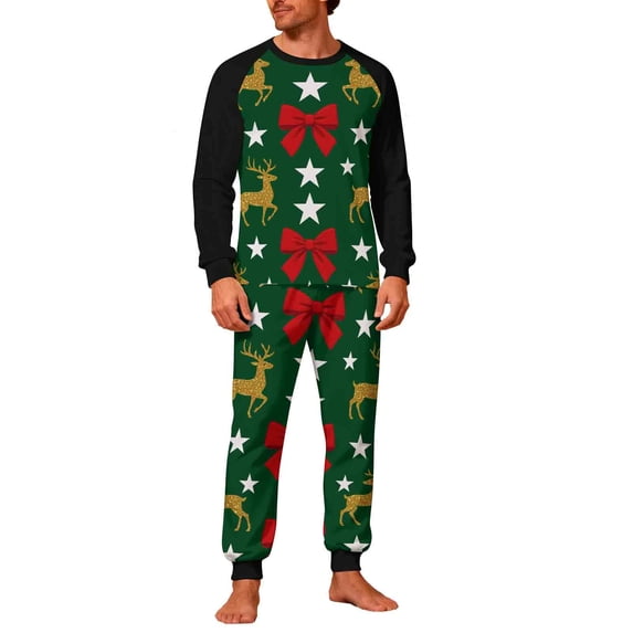 Mens Holiday Pajama Set,Snowflake Print Long Sleeve Shirt with Pants Relaxed Fit Sleepwear Cozy Nightwear Lightweight Pjs Family Matching Set
