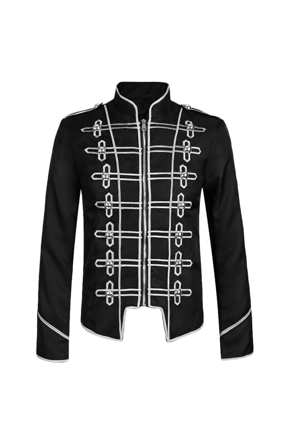 Mens Holiday Party Prom Blazer Suit Jacket Casual Solid Long Sleeve Stand Collar Steam-punk Gothic Tops