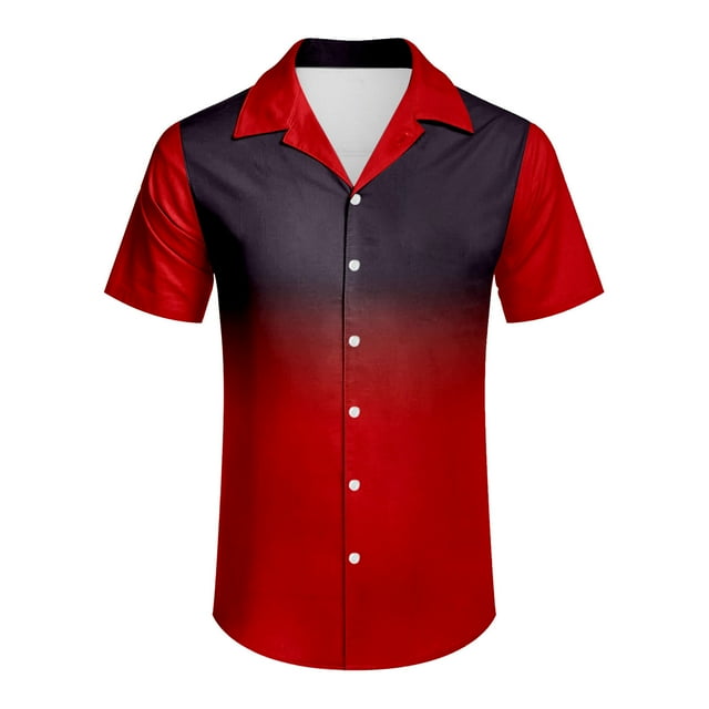 Mens Holiday Seaside Leisure Loose Button Stand Digital 3D Printed Shirt Short Sleeve Top