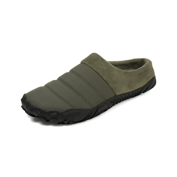 Mens Home Slippers Winter Warm Fur Lined Walking Shoes Indoor Outdoor Breathable Non-slip Cotton Shoes Green 10 US