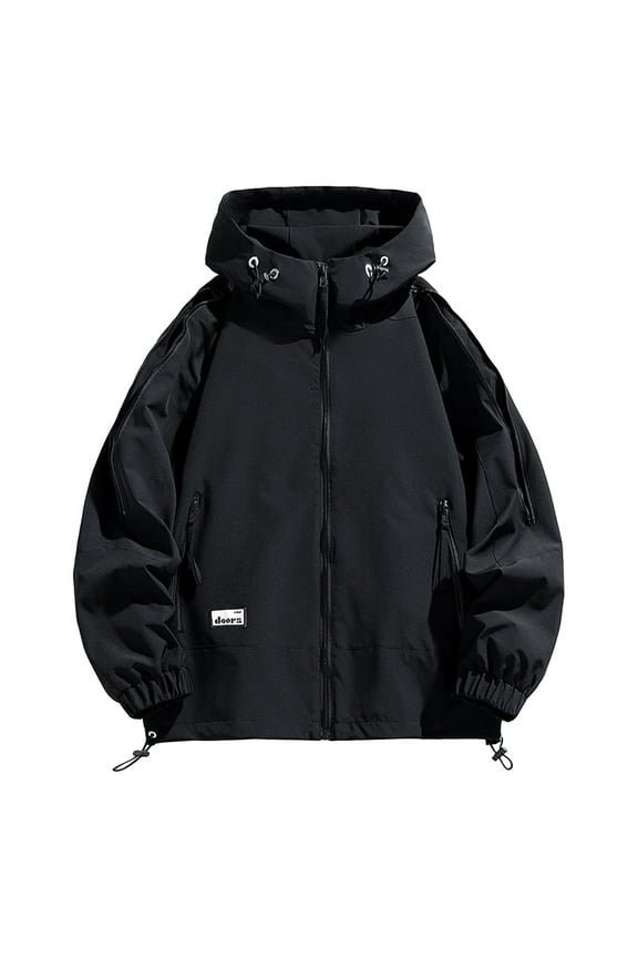 Mens Hooded Jacket, Men's Military Lightweight Jacket Army Cargo Windbreaker Zip Front Stand Collar Cotton Jackets with Multi Pockets L-4XL