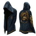 thumbnail image 1 of Mens Hooded Jacket Nordic Myth Mid Length Retro Biker Jacket Spring Fall Cardigan Navy M, 1 of 2