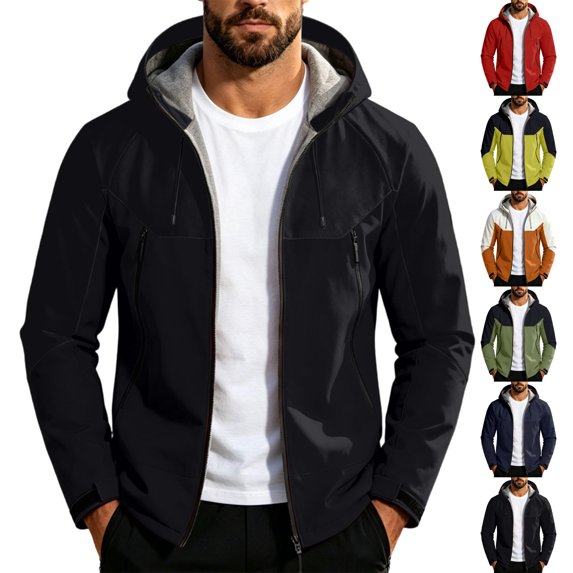 Mens Hooded Jacket Solid Color Outdoor Windproof And Waterproof Long Sleeved Windbreak Jacket Outdoor Hiking Trails