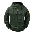 thumbnail image 1 of Mens Hooded Jackets Stand Collar Full Zip Drawstring Print Outwear Casual Sports Stylish Outwear With Multi Pockets (S, Army Green), 1 of 6