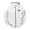 thumbnail image 1 of Mens Hooded Jackets Stand Collar Full Zip Drawstring Print Outwear Casual Sports Stylish Outwear With Multi Pockets (XL, White), 1 of 8
