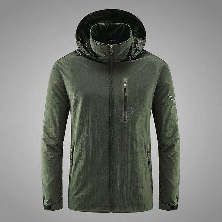 Mens Hooded Outdoor Jacket Solid Color Coat Long Sleeve Detachable Hat Zipper Multi Pocket Autumn Walmart