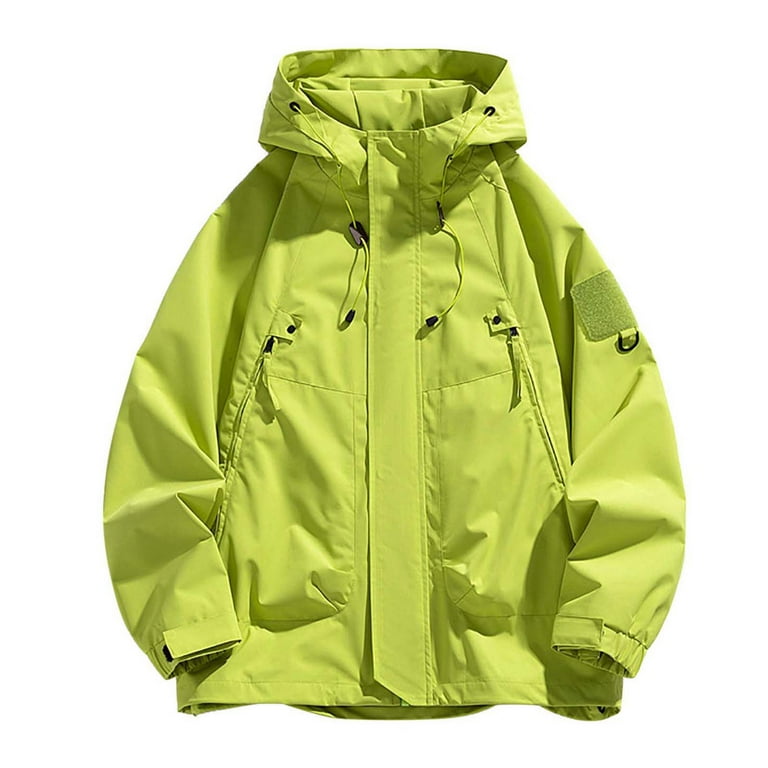 Mens Hooded Outdoor Pack Able Rain Jacket Jacket Long Sleeve Jacket with Shoe Lacing Pocket Solid Color Double Duty Jacket Jacket Unisex Jacket Puffy Coat Men Leisure Outerwear Fall Lightweight M