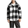 thumbnail image 1 of Mens Hooded Plaid Sweater Jackets Button Down Coat Long Sleeve Soft Fleece Plush Fuzzy Winter Outerwear S-5XL (M, Black), 1 of 6