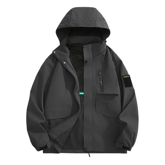 Mens Hooded Rainjackets Liightweight Waterprood High Neck Removable Hoodies Raincoat Plus Size Workwear Windbreaker Pockets