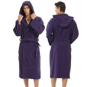 SNEFROU ROBE Mens Hooded Robe-Terry Cloth Robes for Men, Cotton Towel Robe£¬Mens Soft Luxury Hotel Spa bathrobe with Hood (Dark Purple)
