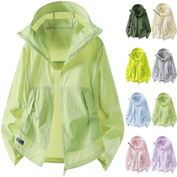 Mens Hooded Sun Protection Windbreaker Jacket Mask Lightweight Breathable Athletic Coat with Zip Pockets for Fishing Hiking Climbing, Mint Green, XXL