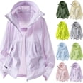 thumbnail image 1 of Mens Hooded Sun Protection Windbreaker Jacket Mask Lightweight Breathable Athletic Coat with Zip Pockets for Fishing Hiking Climbing, Purple, XL, 1 of 8