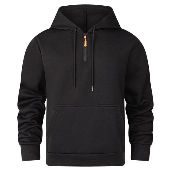 Mens Hooded Sweatshirt Quarter Zip Long Sleeved Pullover Sweater Blouses Thermal Tops Comfort Casual Sweatshirt Athletic Running Gym Workout Clothes with Pockets