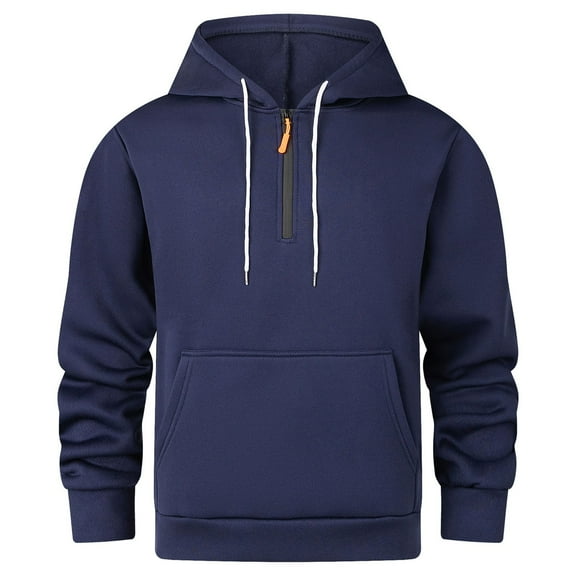 Mens Hooded Sweatshirt Quarter Zip Long Sleeved Pullover Sweater Blouses Thermal Tops Comfort Casual Sweatshirt Athletic Running Gym Workout Clothes with Pockets
