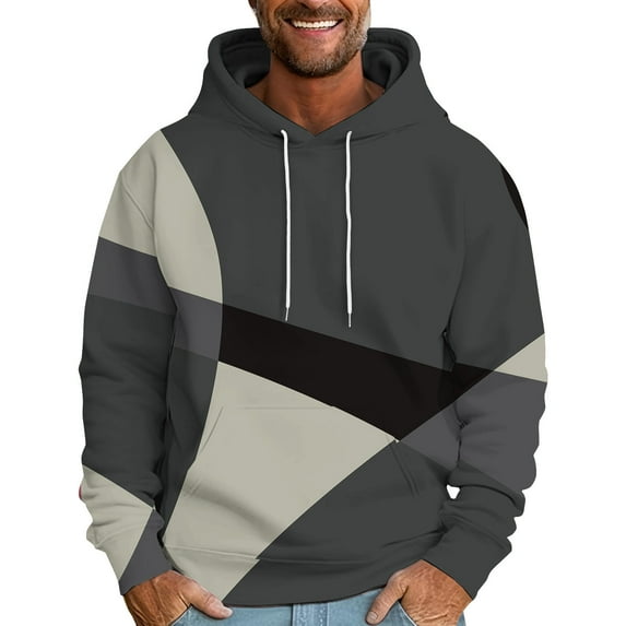 Mens Hooded Sweatshirts Color Block Casual Pullover Long Sleeve Hoodie With Pocket Sweatshirts