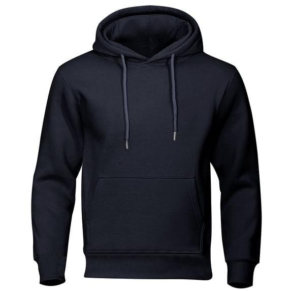 Mens Hooded Sweatshirts Solid Color Long Sleeve Drawstring Casual Essential Pullover Sweatshirt Tops With Pockets (M, Navy)