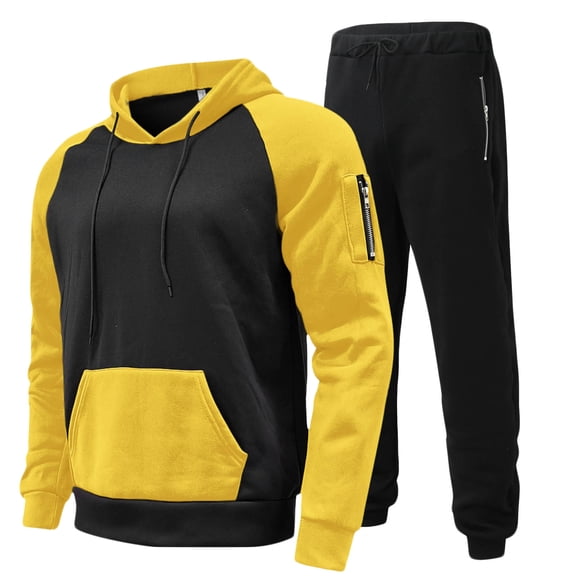 Mens Hooded Track Suits 2 Piece Set Sweatpant and Hoodie Set Hooded Sweatshirt Cell Phone Pocket Fleece Jogger Sweatpant Slim Jogging Suits Sets Sports Sweatsuit Travel Matching Lounge Set