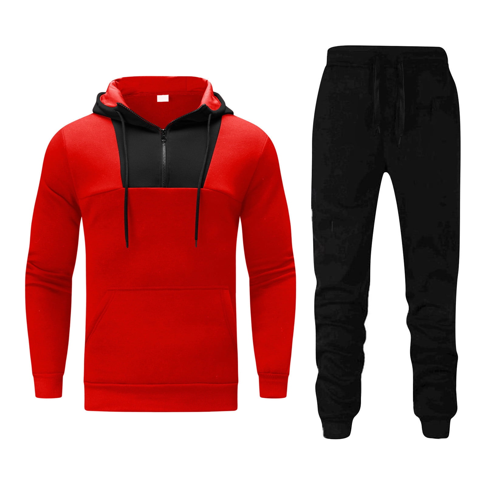 Mens Hooded Tracksuit 2 Piece Big Pocket Pullover Fashion Patchwork Print Sweatsuits Casual Sports Jogging Suits Walmart