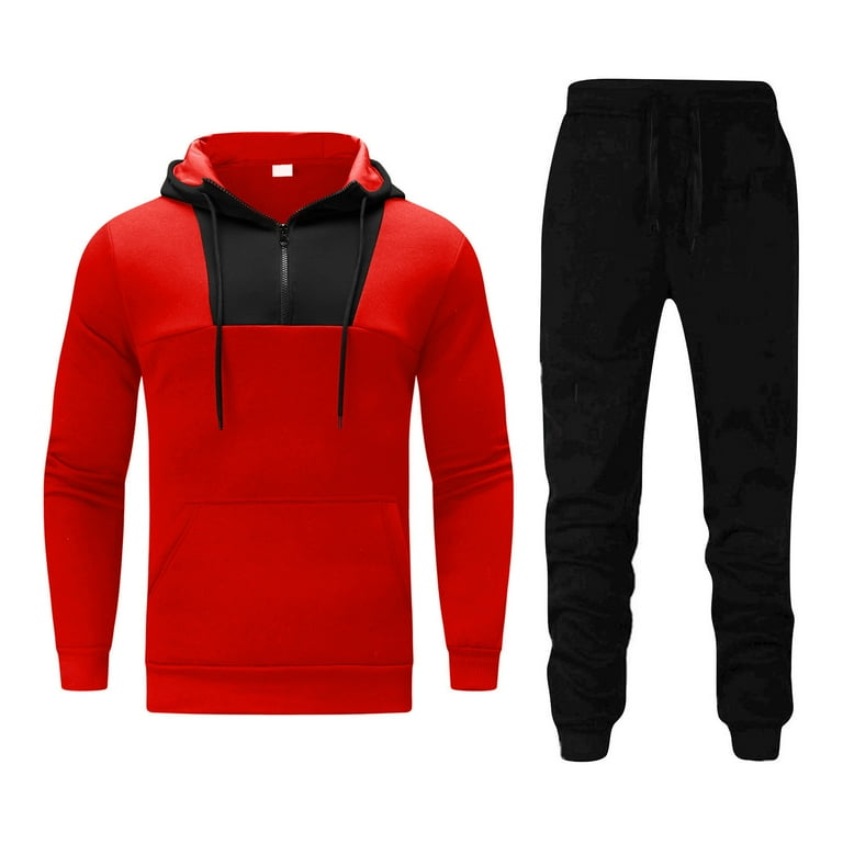 Mens Hooded Tracksuit 2 Piece Big Pocket Pullover Fashion Patchwork Print Sweatsuits Casual Sports Jogging Suits Walmart