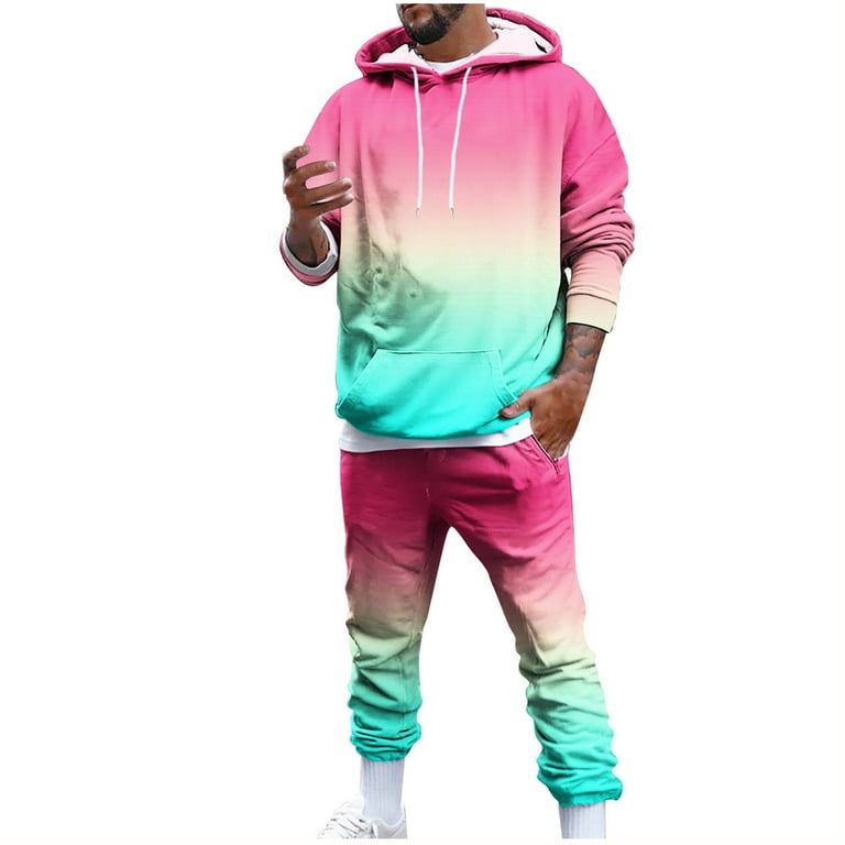 Mens Hooded Tracksuit Fashion Polka Dot Printing Color Gradient