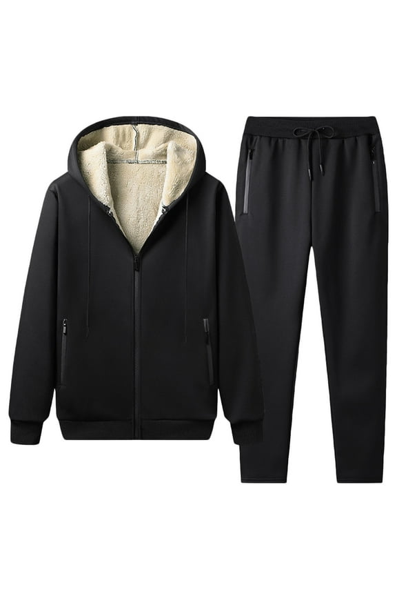Mens Hooded Tracksuit Set,2 Piece Outfits Plain Warm Fleece Hoodie Jacket and Pants Winter Sweatsuit Jogging Bottoms Sportswear Sports Suit with Pockets UK Size 10-22