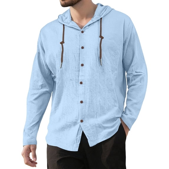 Mens Hooded Tshirt Solid Color Casual Long Sleeve Top Comfortable Streetwear Pullover Light Blue XXXL