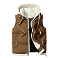 thumbnail image 1 of Mens Hooded Vest Jackets Sleeveless Full Zip Button Down Color Block Cardigan Thermal Warm Casual Outwear With Pockets (L, Coffee), 1 of 5