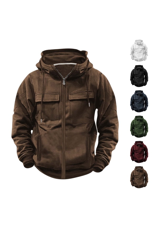 Mens Hooded Zippered Sweatshirt, Travel Lightweight Drawstring Long Sleeve Full Zip Jackets, Men’s Fashion Hoodies with Multi Pockets