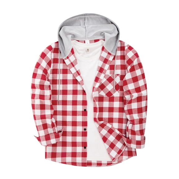 Mens Hoodie Drawstring Hood Sweatshirts Long Sleeve Drawstring Hooded Shirt with Pockets Soft Hoodies for Men Flannel Shirt Casual Button Down Plaid Jacket Shirts Stylish Long Sleeve Shirts