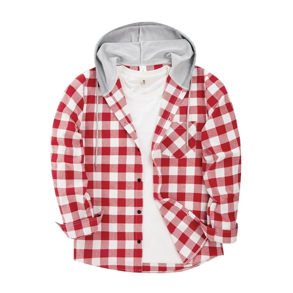 Mens Hoodie Drawstring Hood Sweatshirts Long Sleeve Drawstring Hooded Shirt with Pockets Soft Hoodies for Men Flannel Shirt Casual Button Down Plaid Jacket Shirts Stylish Long Sleeve Shirts
