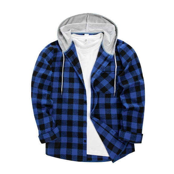 Mens Hoodie Drawstring Hood Sweatshirts Long Sleeve Drawstring Hooded Shirt with Pockets Soft Hoodies for Men Flannel Shirt Casual Button Down Plaid Jacket Shirts Stylish Long Sleeve Shirts