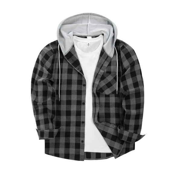 Mens Hoodie Drawstring Hood Sweatshirts Long Sleeve Drawstring Hooded Shirt with Pockets Soft Hoodies for Men Flannel Shirt Casual Button Down Plaid Jacket Shirts Stylish Long Sleeve Shirts