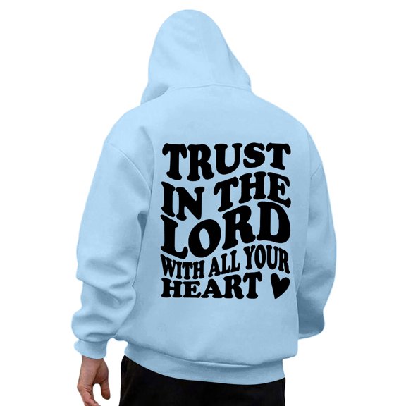 Mens Hoodie Fall Sweatshirt Long Sleeve Comfortable Lined Theme Design Outdoor Mens Work Clothing,Light Blue,2XL