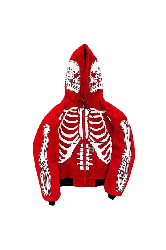 Mens Hoodie Fall Sweatshirt Skeleton Pattern Full Zip Thin Hooded Cardigan Mens Athletic Tops,Red,XL